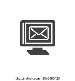 Web message vector icon. filled flat sign for mobile concept and web design. Computer monitor with envelope mail glyph icon. Symbol, logo illustration. Vector graphics