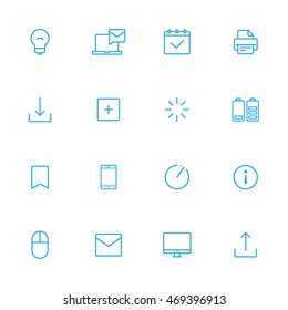 Web, miscellanea blue line icons set of 16