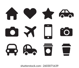  Web and mobile application icon set with symbols for transportation business and home