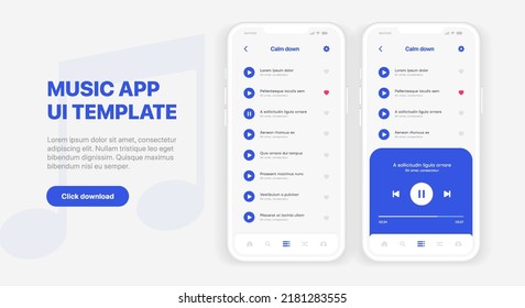 Web mobile application interface for music player application for mobile app, business, website. Sound app UI UX GUI template. Responsive website wireframes. Web design UI kit. Music Dashboard.