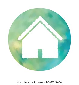 Web and mobile apps circle watercolor button.  Vector illustration.