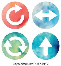 Web and mobile apps circle watercolor buttons set.  All elements are in separate layers for easy using.  Vector illustration.