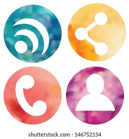 Web and mobile apps circle watercolor buttons set.  All elements are in separate layers for easy using.  Vector illustration.