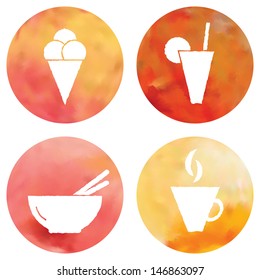 Web and mobile apps circle watercolor buttons set.  All elements are in separate layers for easy using.  Vector illustration.