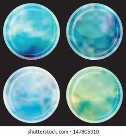 Web and mobile apps circle watercolor buttons set.  All elements are in separate layers for easy using.  Vector illustration.