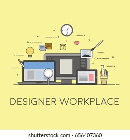 Web and mobile design and developing. Designer workplace.