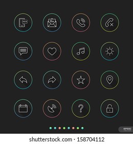 Web & Mobile element icons with color circle on black background - Vector illustration