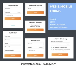 web and mobile form for websites and mobile apps, sign in, login, forgot password, recovery password.