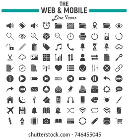 Web and Mobile glyph icon set, os interface symbols collection, vector sketches, logo illustrations, web signs solid pictograms package isolated on white background, eps 10.