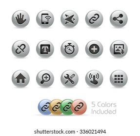 Web and Mobile Icons 10 // Metal Round Series -- The vector file includes 5 color versions for each icon in different layers.