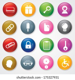 Web and Mobile Icons On 3D Buttons. Eps-10.