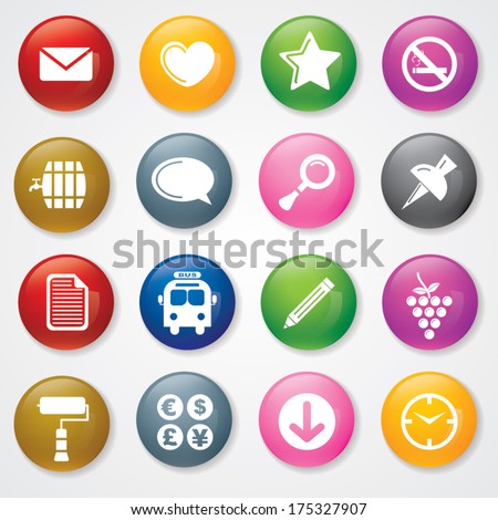Web and Mobile Icons On 3D Buttons. Eps-10.