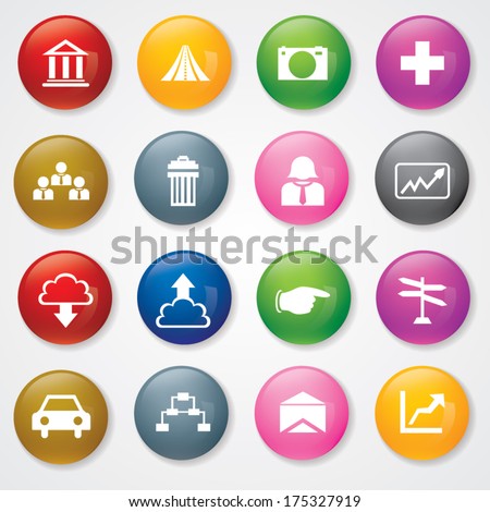 Web and Mobile Icons On 3D Buttons. Eps-10.