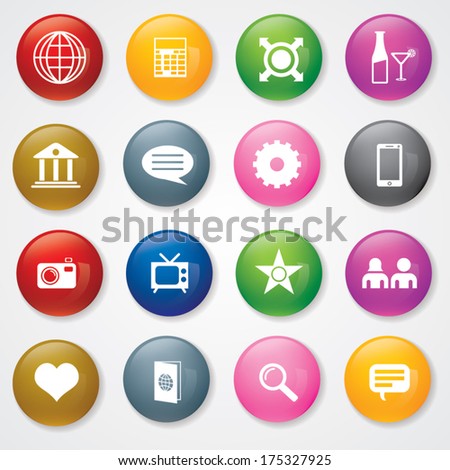 Web and Mobile Icons On 3D Buttons. Eps-10.