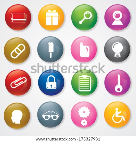 Web and Mobile Icons On 3D Buttons. Eps-10.