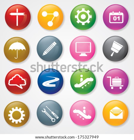 Web and Mobile Icons On 3D Buttons. Eps-10.