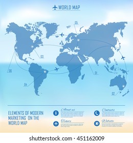 Web And Mobile Interface Background. Corporate Website Design. World Map. Flight Routes
