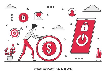Web mobile payment. Online banking, digital transactions, electronic pay vector monocolor illustration