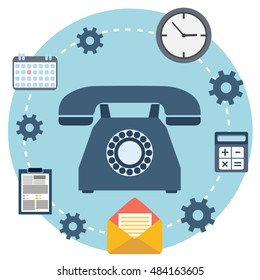 Web and mobile phone services and apps. Icons for faq, newsletter, support, contact.