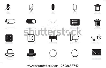 web or mobile vector icon such as microphone, delete, restore, loud speaker, mike , loading, message,  error etc..