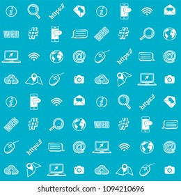 Web and mobile vector pattern. Blue background with hand-drawn internet icons.