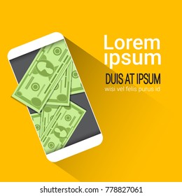Web Mobile Wallet App Money On Cell Smart Phone Screen Flat Vector Illustration