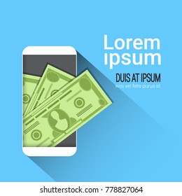 Web Mobile Wallet App Money On Cell Smart Phone Screen Flat Vector Illustration