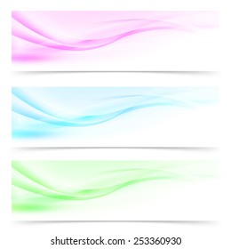 Web modern abstract swoosh line web header collection set in pink blue and green colour. Vector illustration