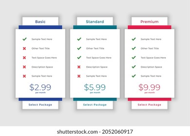 plantilla de tabla de comparación de precios moderna web