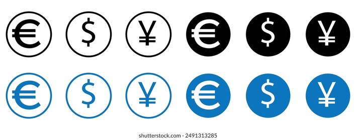 Conjunto de iconos de dinero de Web. Señales de moneda de Internet para aplicaciones.