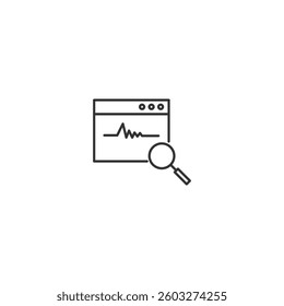Web monitoring line icon with magnifying glass and graph vector.