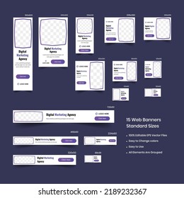 Web multiple set of creative digital marketing banners of standard size with a place for photos. Business ad banner. Vertical, horizontal, and square template. social ad banner vector EPS file