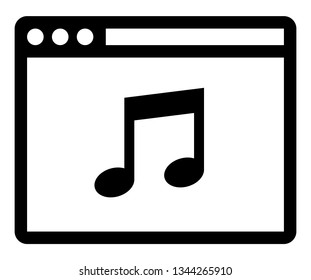 Web music player icon. Vector icon of web browser with musical note inside