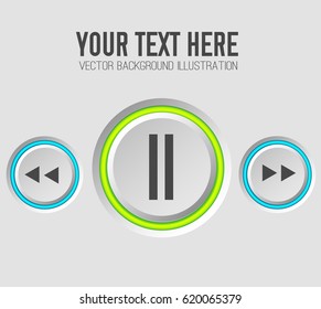 Web music template with gray round control buttons and colorful rings on light background isolated vector illustration