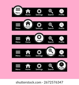 web navigation bars and button design elements for a website interface template. bottom navigation bar ui ux.	