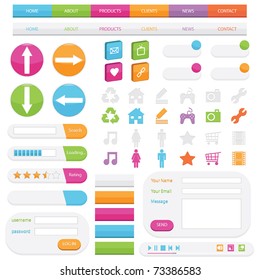 web navigation with buttons, boxes and icons isolated on white