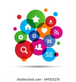 Web navigation icons in colorful ballons, vector illustration