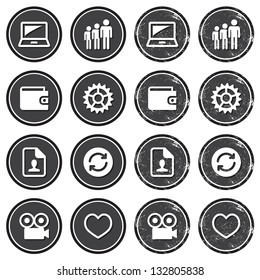 Web navigation icons on retro labels set
