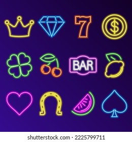 Web Neon Slot Machine Icons Set vector illustration