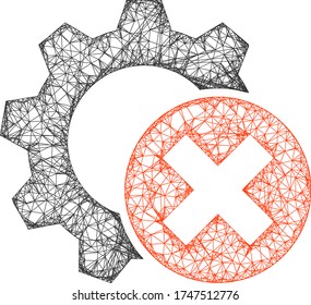 Web net delete settings gear vector icon. Flat 2d carcass created from delete settings gear pictogram. Abstract carcass mesh polygonal delete settings gear. Net carcass flat mesh in vector EPS format,