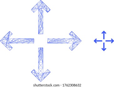 Web net expand arrows vector icon. Flat 2d carcass created from expand arrows pictogram. Abstract carcass mesh polygonal expand arrows. Net carcass 2D mesh in eps vector format, on a white background.