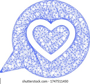 Web net favourite heart message vector icon. Flat 2d carcass created from favourite heart message pictogram. Abstract carcass mesh polygonal favourite heart message.