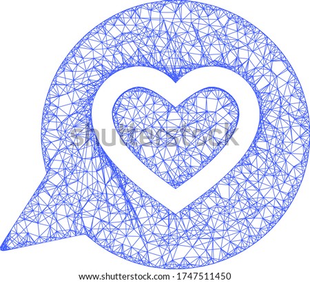 Web net favourite heart message vector icon. Flat 2d carcass created from favourite heart message pictogram. Abstract carcass mesh polygonal favourite heart message.