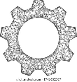 Web net gearwheel vector icon. Flat 2d carcass created from gearwheel pictogram. Abstract carcass mesh polygonal gearwheel. Net carcass flat mesh in vector format, on a white background.