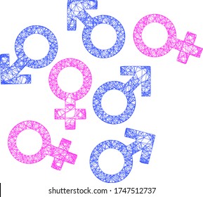 Web-net-Gender-Symbole Vektorsymbol. Flat-2d-Schlachtkörper aus Gender-Symbole Piktogramm. Abstrakte Rahmenmaschen-Polygonal-Geschlechtssymbole. Netzrahmen-Flachmaschen in EPS-Vektorformat,
