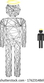 Web net holy man figure vector icon. Flat 2d carcass created from holy man figure pictogram. Abstract frame mesh polygonal holy man figure. Net carcass 2D mesh in vector EPS format,