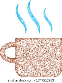 Web net hot tea cup vector icon. Flat 2d carcass created from hot tea cup pictogram. Abstract carcass mesh polygonal hot tea cup. Net carcass flat mesh in vector format, on a white background.