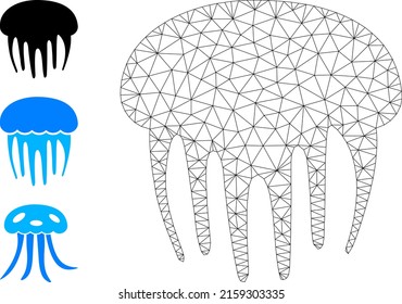 Web net jelly fish vector icon, and original icons. Flat 2d carcass created from jelly fish pictogram. Abstract carcass mesh polygonal jelly fish. Linear carcass flat mesh in eps vector format,