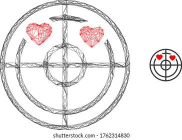 Web net love hearts radar vector icon. Flat 2d carcass created from love hearts radar pictogram. Abstract frame mesh polygonal love hearts radar. Net frame flat mesh in eps vector format,