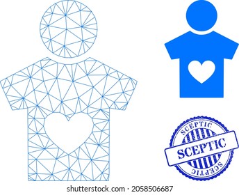 Web net lover boy vector icon, and blue round SCEPTIC unclean stamp seal. SCEPTIC stamp seal uses round template and blue color. Flat 2d carcass created from lover boy pictogram.